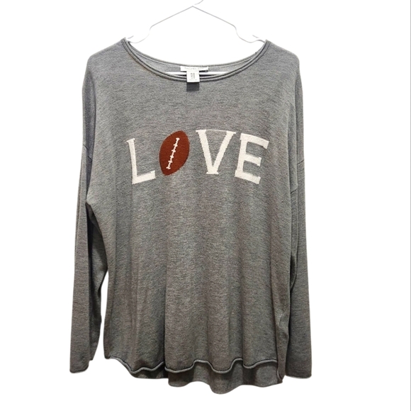 Rachel Zoe Cashmere Blend "Love Football" Gray Sweater Plus Size 1X - Picture 1 of 6